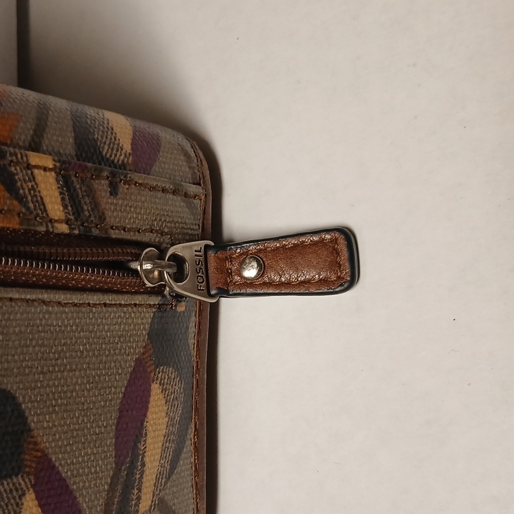 Fossil Vintage Brown Purple Bird Pattern Wallet GUC - Picture 5 of 12